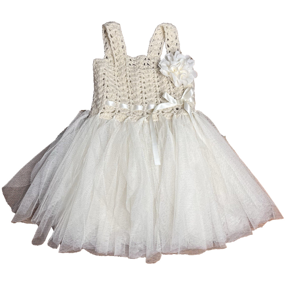 Elly & Emmy Crochet Tutu Dress Baby Girl Infant Size 0-6 Months White Cream EUC
